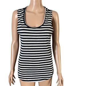 Hot Topic Tank Top Womens Large Black White Stripes Sheer Back
